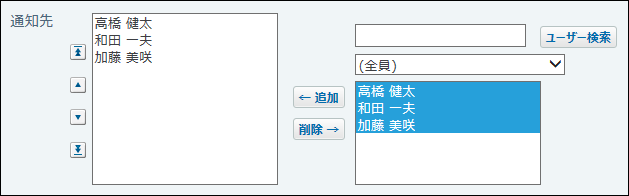スクリーンショット：通知先を設定している