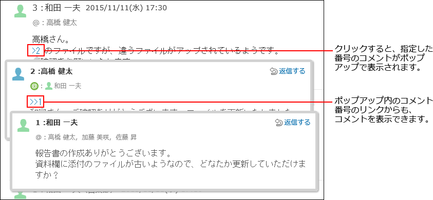 スクリーンショット：コメントがポップアップで表示されている