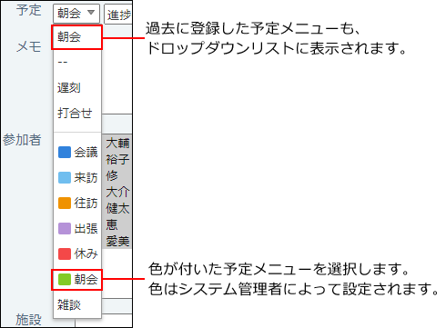 スクリーンショット：予定メニューを選択している
