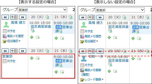 スクリーンショット：組織の予定を表示する場合のイメージ