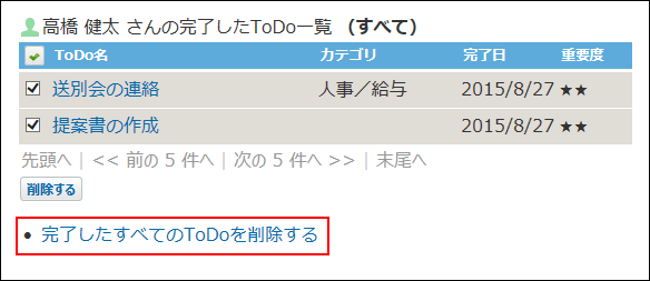 スクリーンショット：完了したすべてのToDoを削除している