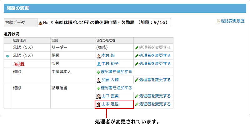 スクリーンショット：処理者が変更されたイメージ