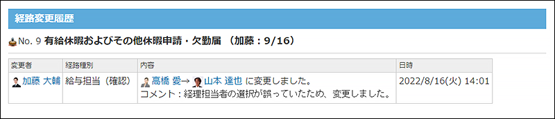 スクリーンショット：経路変更履歴を表示している