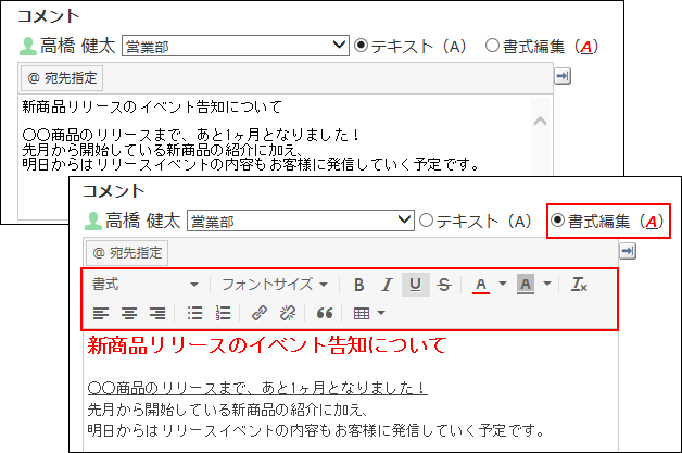 スクリーンショット：書式編集のイメージ