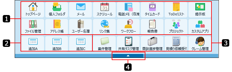 スクリーンショット：アプリケーションメニューを番号付きで説明している