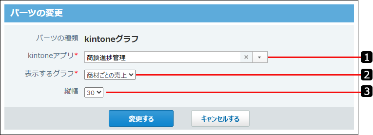 スクリーンショット：kintoneグラフパーツの変更画面