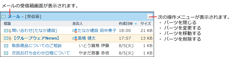 スクリーンショット：メールパーツ