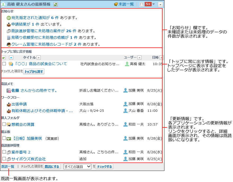 スクリーンショット：最新情報パーツのイメージ
