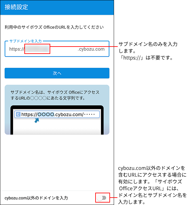 スクリーンショット：アクセスURLを入力している