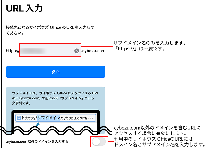 スクリーンショット：アクセスURLを入力している