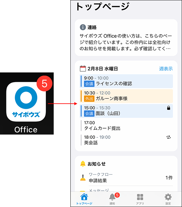 スクリーンショット：iPhone版「サイボウズ Office」のイメージ