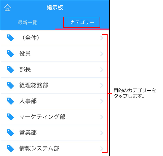 スクリーンショット：カテゴリーが枠線で強調されている