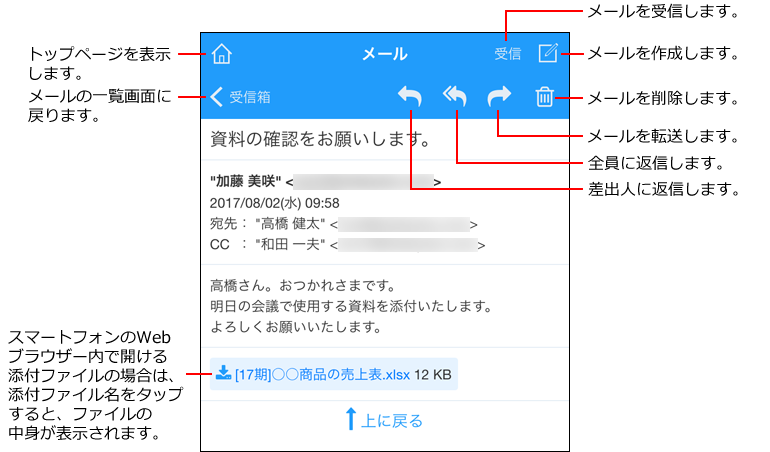 スクリーンショット：メールの詳細画面