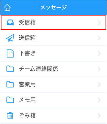 スクリーンショット：受信箱の操作リンクが枠線で強調されている