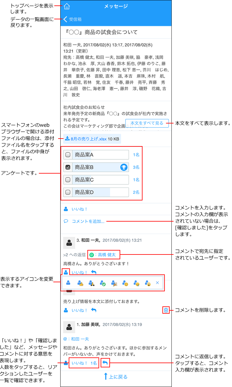スクリーンショット：メッセージの詳細画面