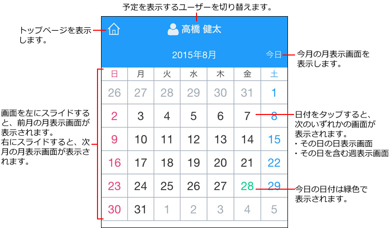 スクリーンショット：月表示画面のイメージ