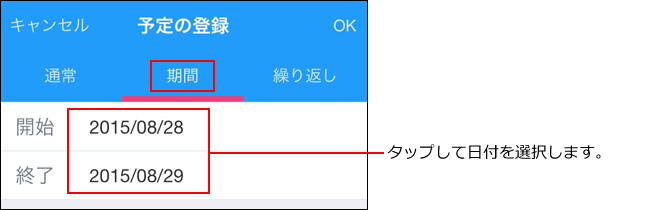 スクリーンショット：期間を選択している