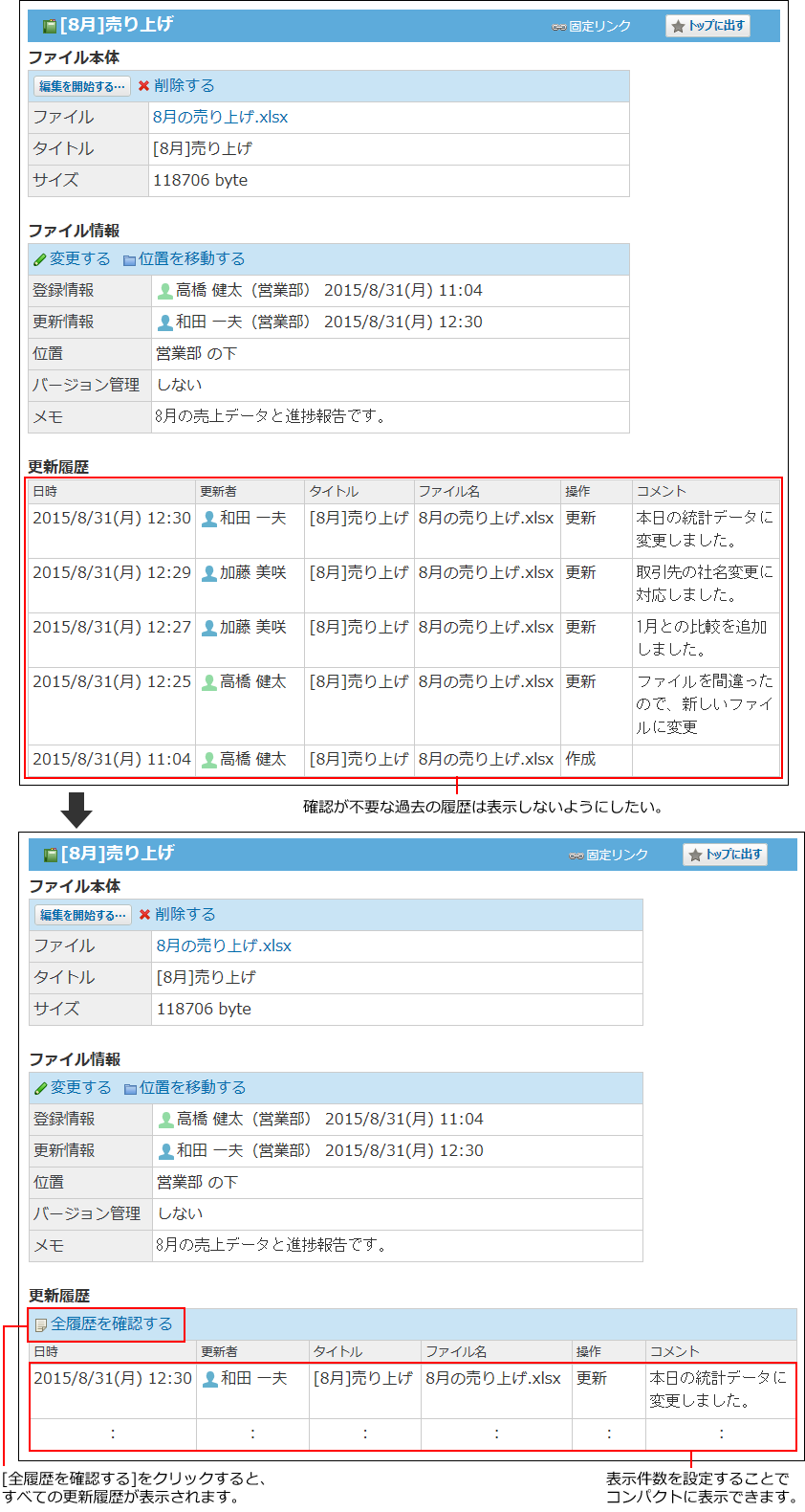 スクリーンショット：表示件数設定のイメージ