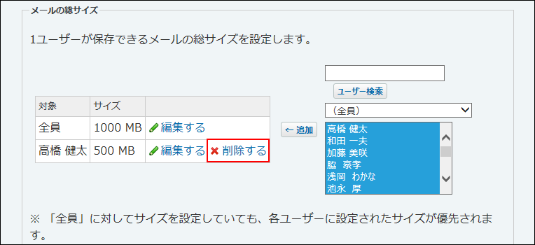 スクリーンショット：制限値を削除している