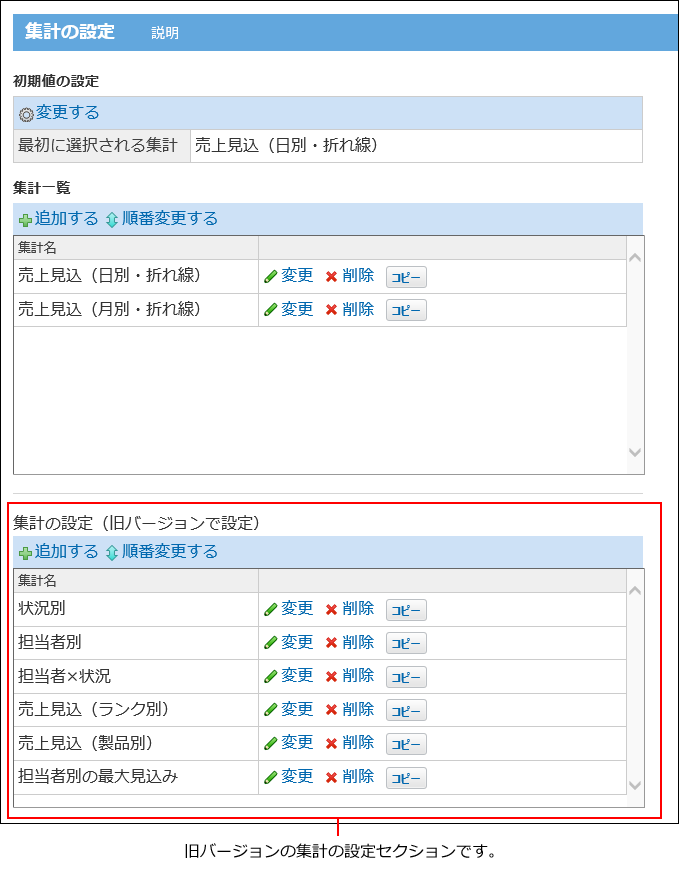 スクリーンショット：旧バージョンの集計を示している