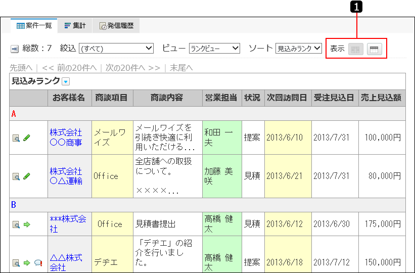 スクリーンショット：カテゴリ形式を番号付きで説明している