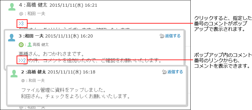 スクリーンショット：コメントがポップアップで表示されている