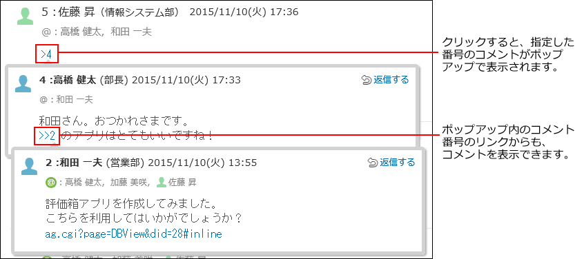スクリーンショット：コメントがポップアップで表示されている