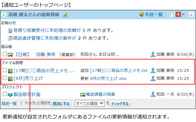 スクリーンショット：更新情報が通知されるイメージ