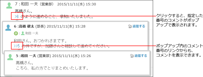スクリーンショット：コメントがポップアップで表示されている