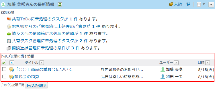 スクリーンショット：トップに出した場合のイメージ
