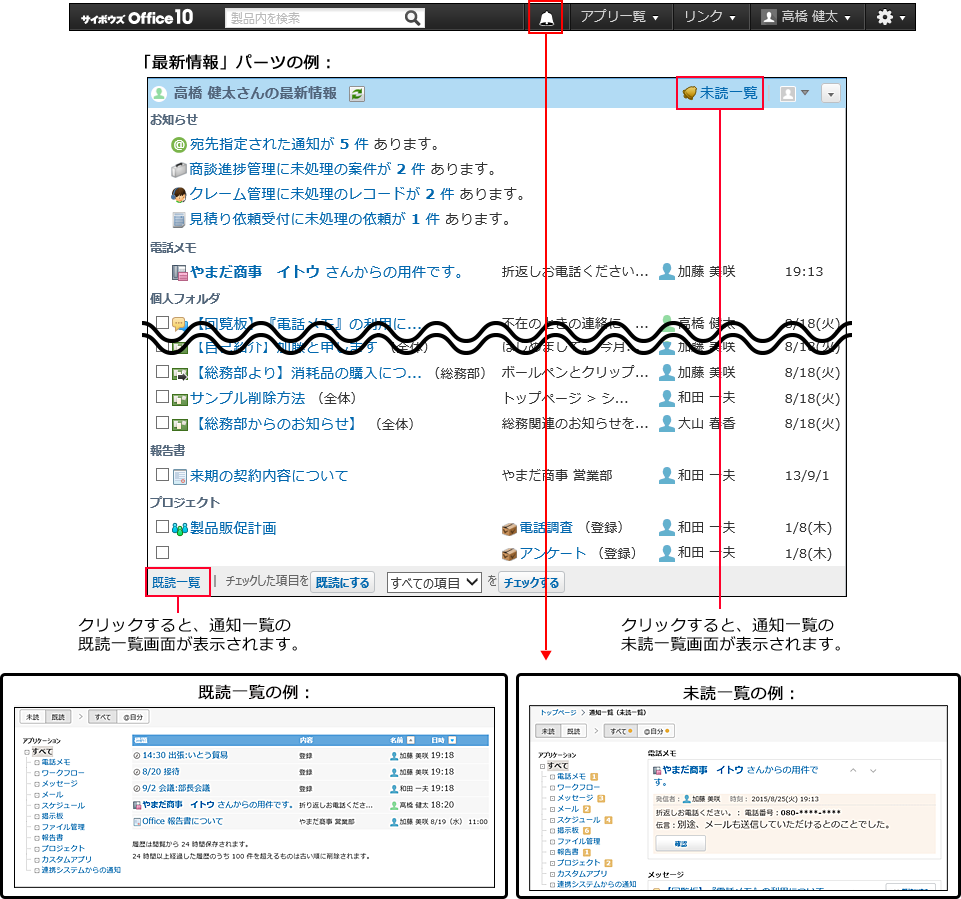 スクリーンショット：通知一覧のイメージ図