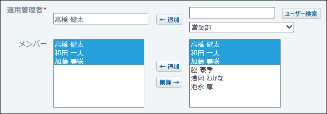 スクリーンショット：プロジェクトのメンバーを選択している