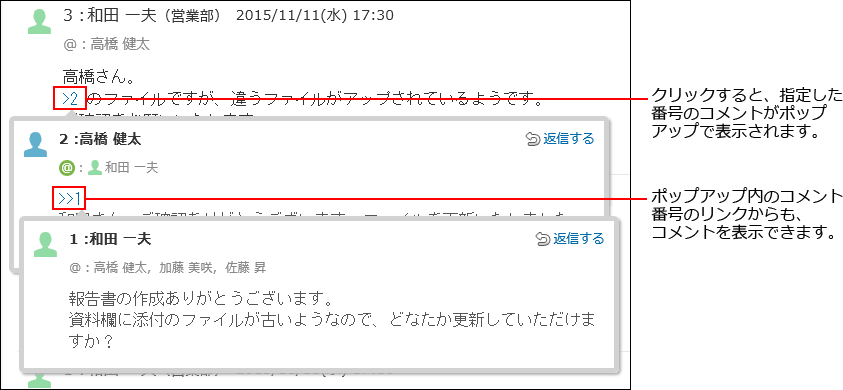 スクリーンショット：コメントがポップアップで表示されている