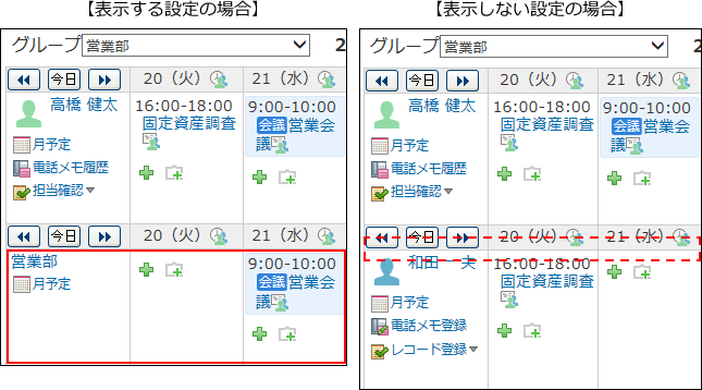 スクリーンショット：組織の予定を表示する場合のイメージ