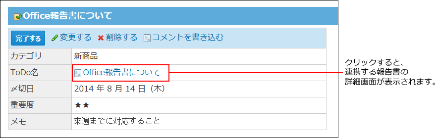 スクリーンショット：報告書と連携したToDo
