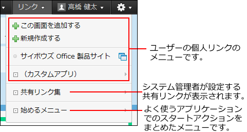 スクリーンショット：ヘッダーのリンクのイメージ