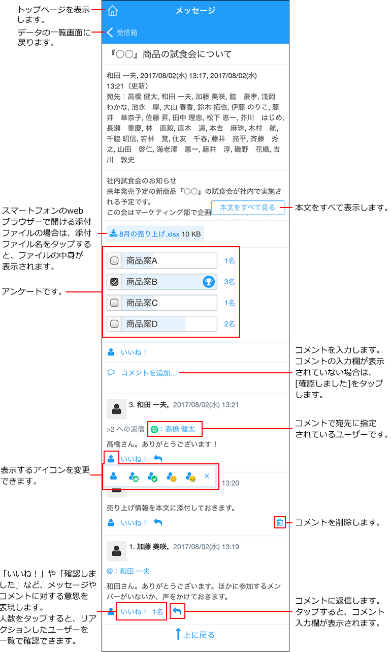 スクリーンショット：メッセージの詳細画面