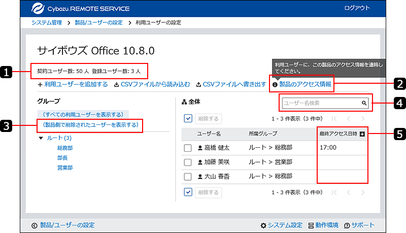 スクリーンショット：利用ユーザーの設定画面