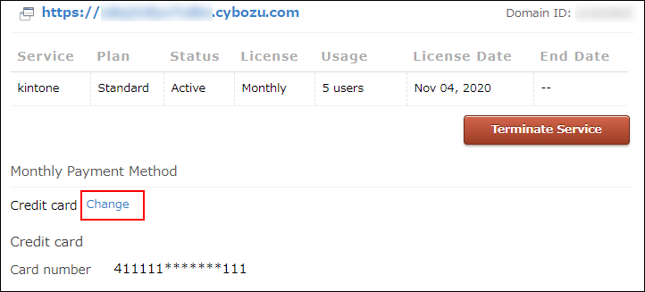 Screenshot: "Change" is highlighted