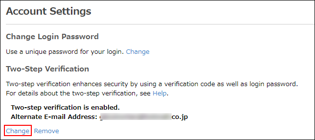 Screenshot: "Change" is highlighted